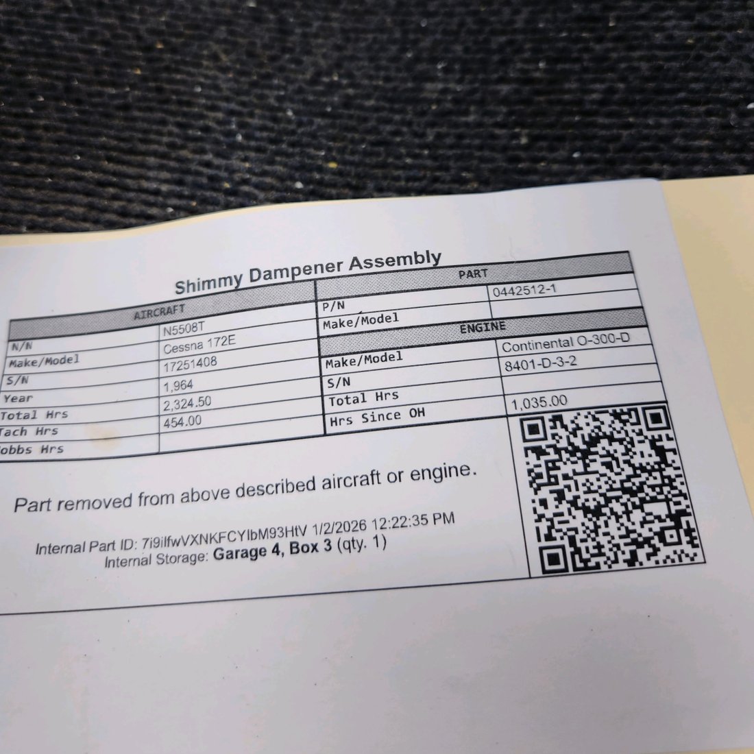 Used aircraft parts for sale, 0442512-1 Cessna 172E Shimmy Dampener Assembly