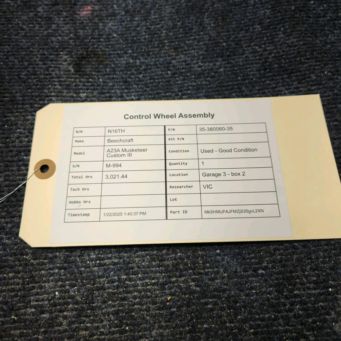 Used aircraft parts for sale, 35-380060-35 Beechcraft A23A Musketeer Custom III CONTROL WHEEL ASSEMBLY
