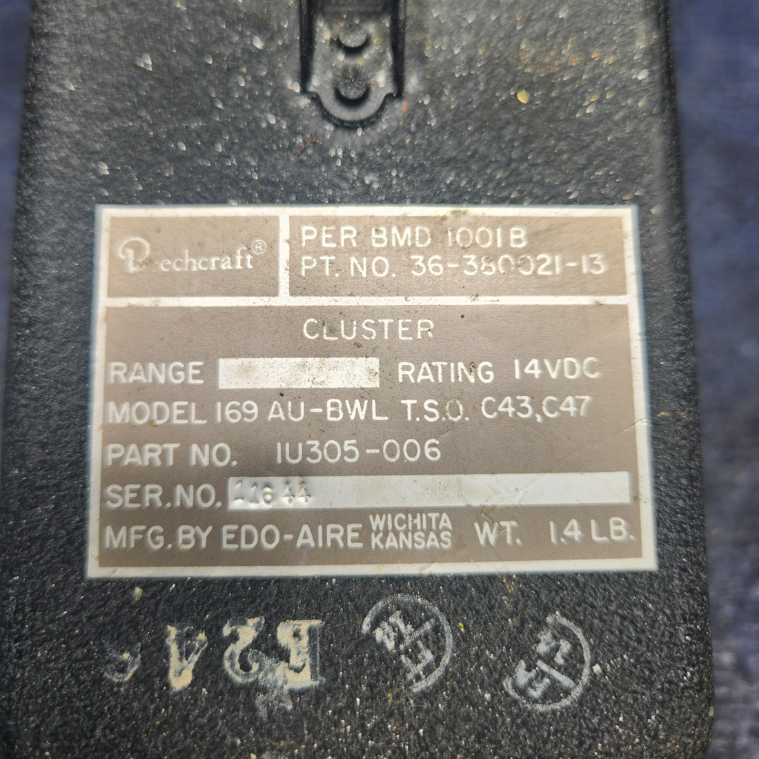 Used aircraft parts for sale, 36-380021-13 Edo-Air Beechcraft F33A ENGINE INSTRUMENT CLUSTER (14V)