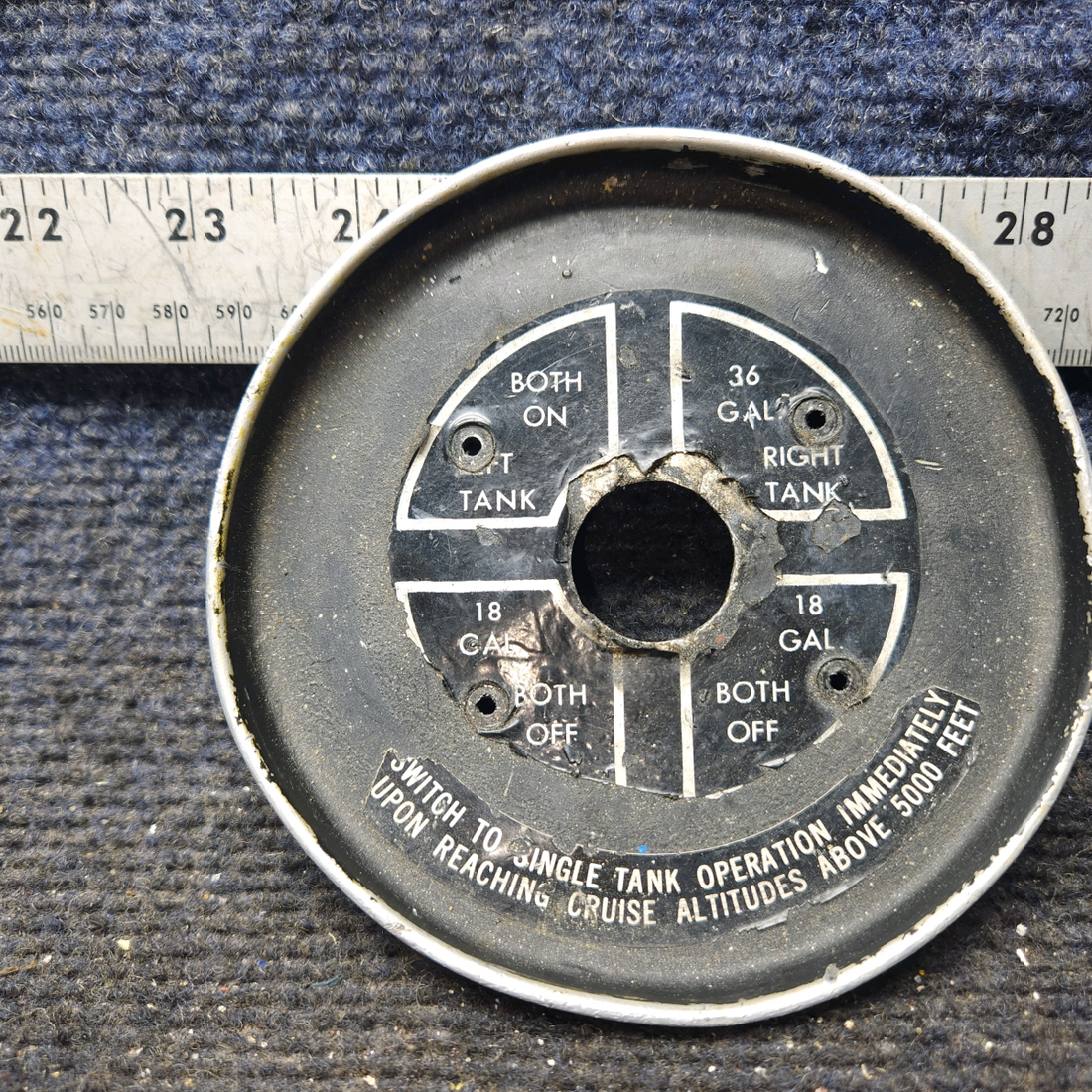 Used aircraft parts for sale, 0511198 Cessna 172 E Fuel Selector Cup with Placard