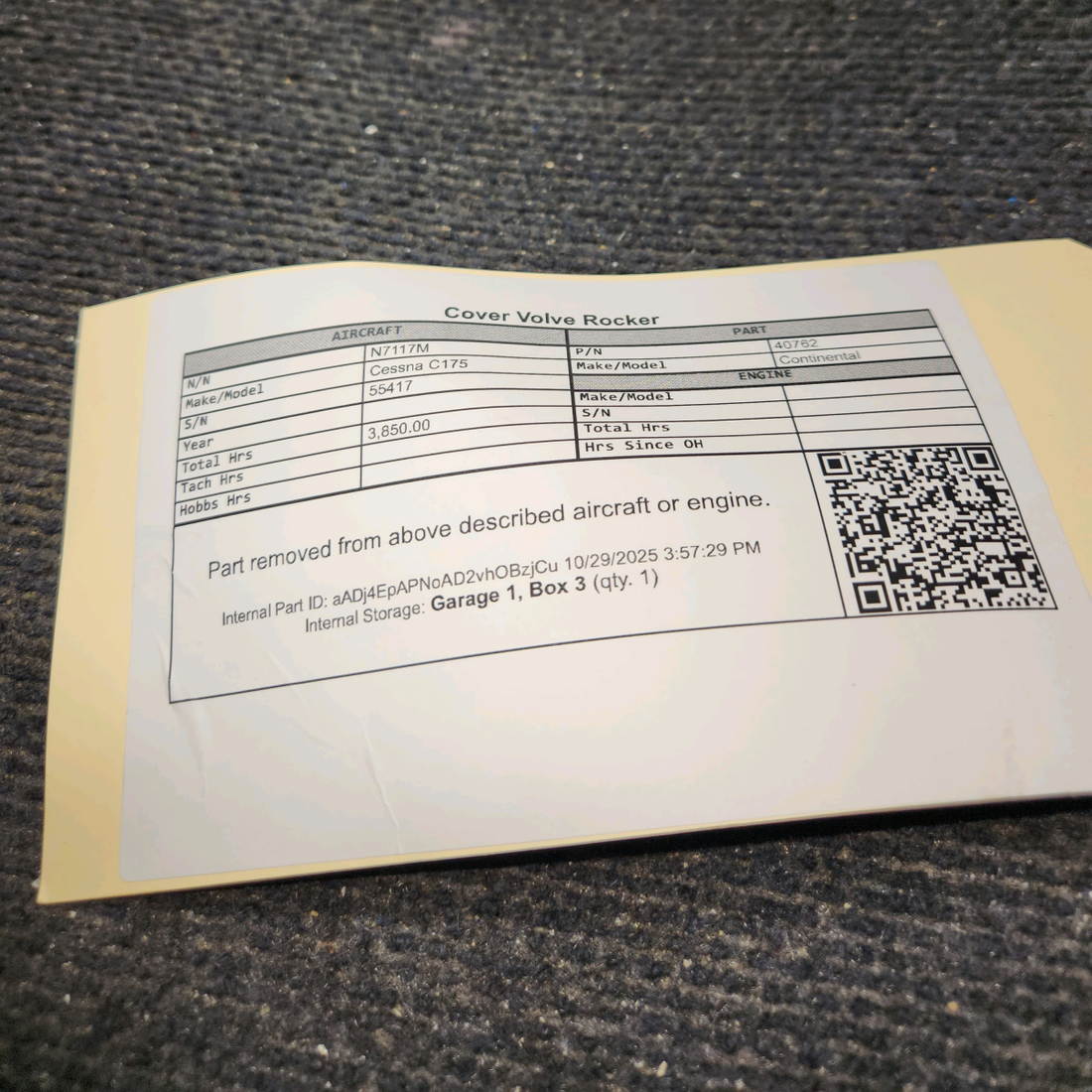 Used aircraft parts for sale, 40762 Continental O-200, O-300 Cessna C175 Valve Rocker Covers