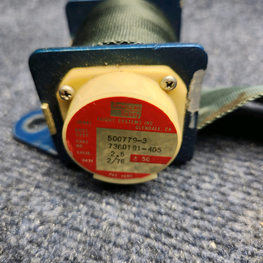 Used aircraft parts for sale, 7360191-405 America Safety Beechcraft C23 SUNDOWNER INERTIA REEL SEATBELT ASSY