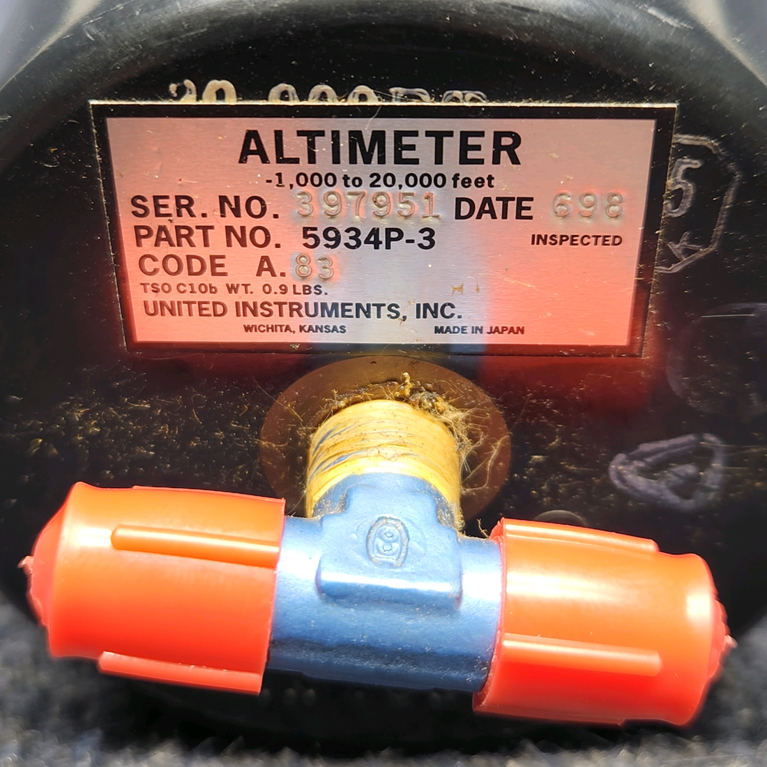 Used aircraft parts for sale, 5934P-3 PIPER PA28-140 UNITED INSTRUMENTS ALTIMETER ALTITUDE GAUGE