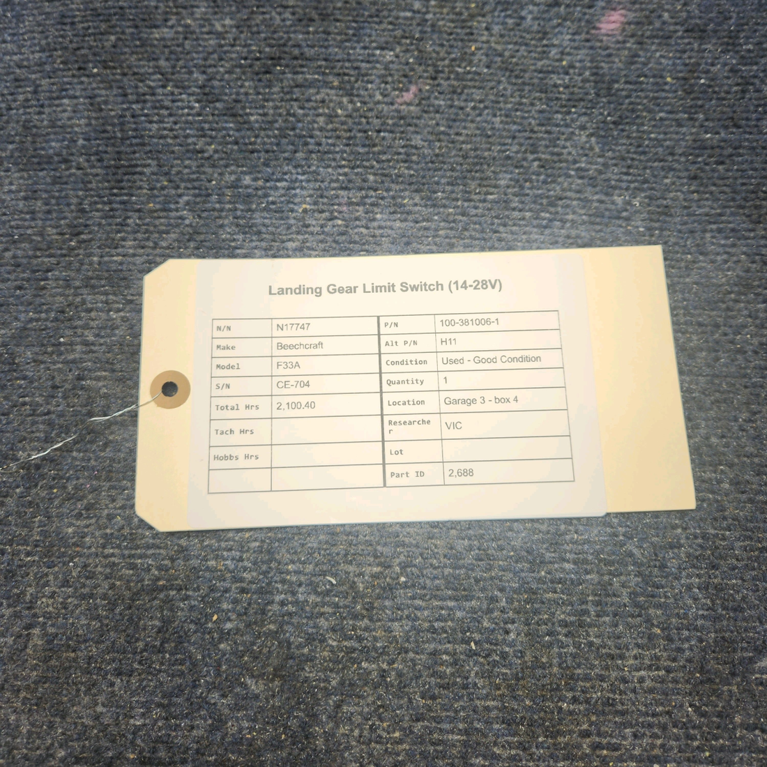 Used aircraft parts for sale, 100-381006-1 Beechcraft F33A LANDING GEAR LIMIT SWITCH (14-28V)