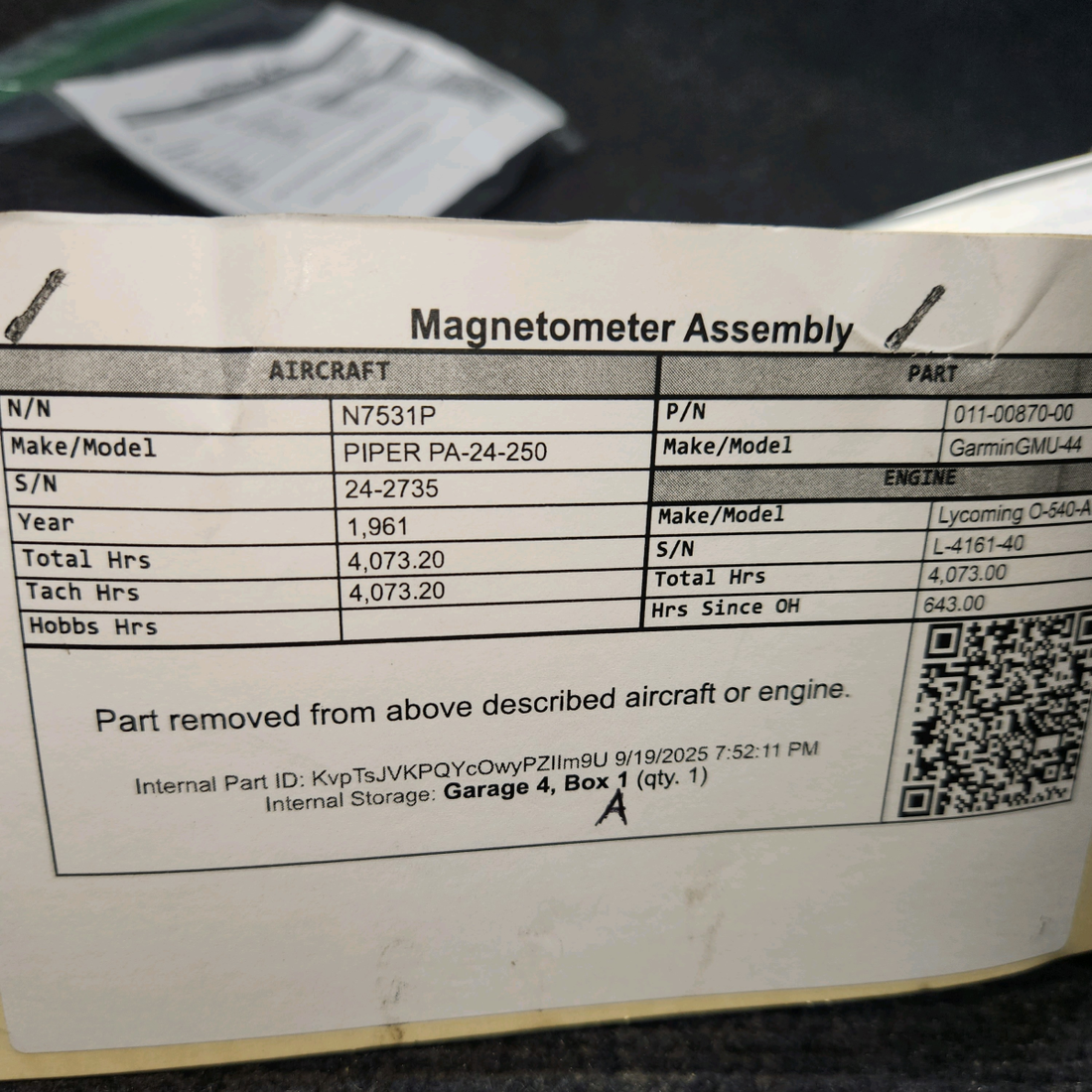 Used aircraft parts for sale, 011-00870-00 Garmin GMU-44 PIPER PA-24-250 Magnetometer Assembly