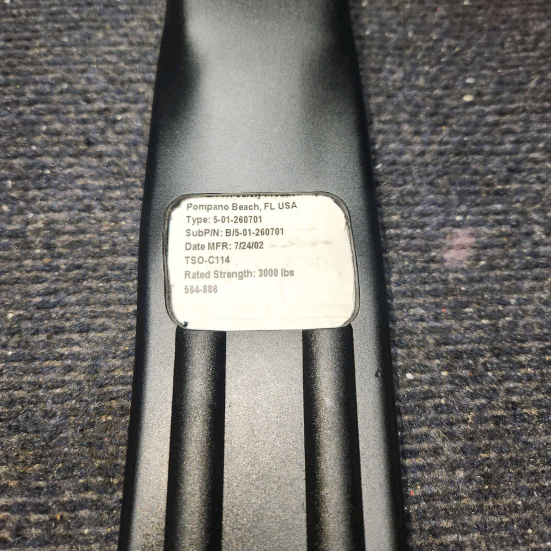 Used aircraft parts for sale, 564-886 Piper PA-34-220T IV & V, PA-32-301T II TC Belt Assembly – Lap + Shoulder (3-piece), Pilot / Crew-LH