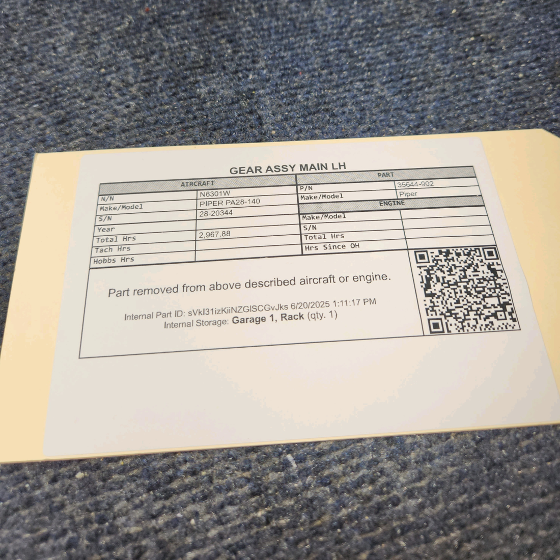 Used aircraft parts for sale, 35644-902 PIPER PA28-140 Main Landing Gear Assy -  LH