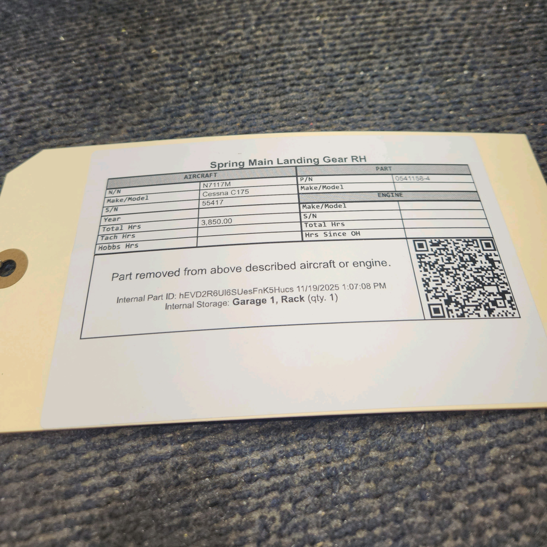 Used aircraft parts for sale, 0541158-4 Cessna C175 Spring Main Landing Gear - RH