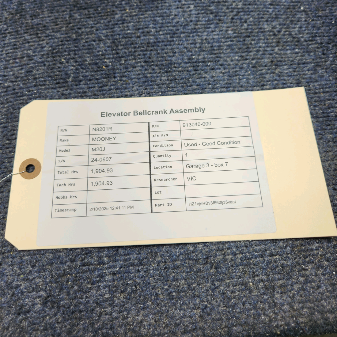 Used aircraft parts for sale, 913040-000 Mooney M20J ELEVATOR BELLCRANK ASSEMBLY