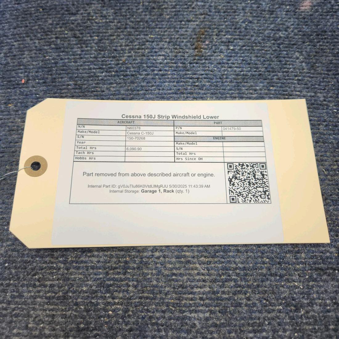 Used aircraft parts for sale, 0411479-50 Cessna C-150J Strip Windshield Lower