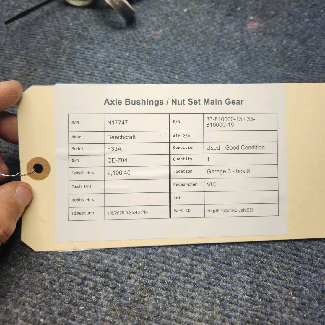Used aircraft parts for sale, 33-810000-13 / 33-810000-15 Beechcraft F33A AXLE BUSHINGS / NUT SET MAIN GEAR