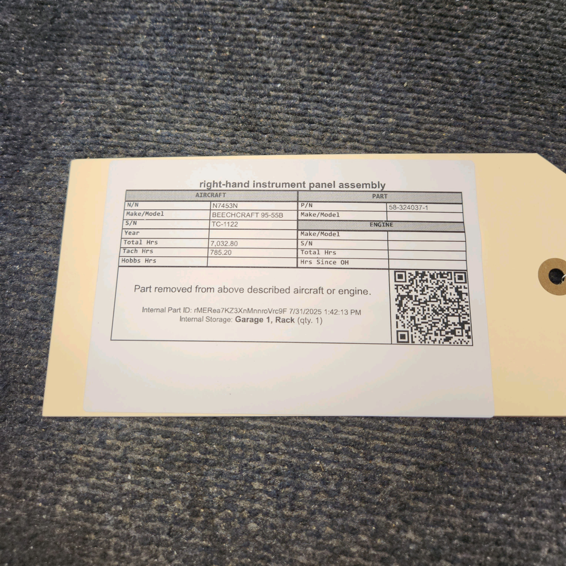 Used aircraft parts for sale, 58-324037-1 BEECHCRAFT 95-55B Instrument Panel Assembly – Co-Pilot