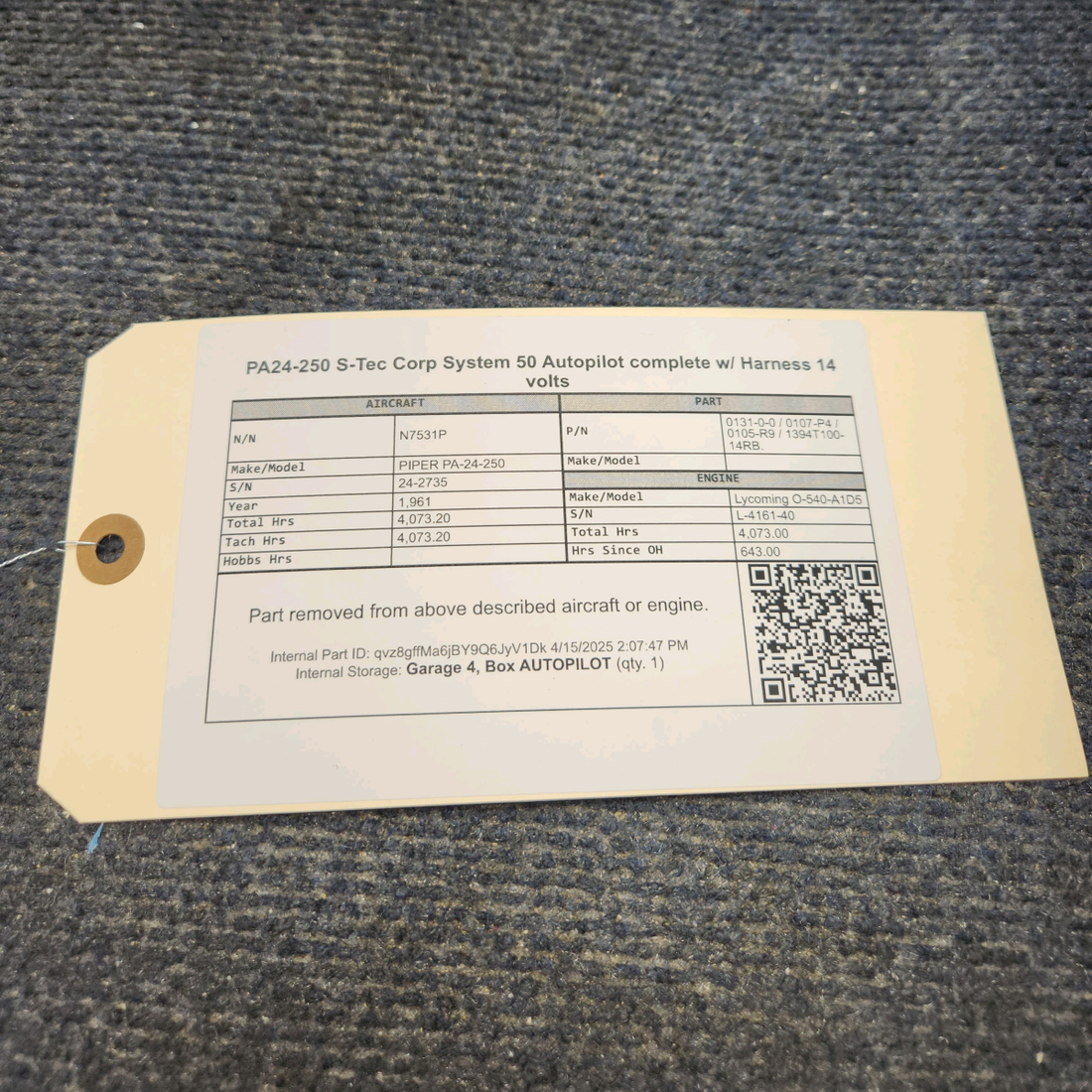 Used aircraft parts for sale, 0131-0-0 / 0107-P4 / 0105-R9 / 1394T100-14RB. S-tec S-tec Corp 50 PIPER PA-24-250 S-Tec Corp System 50 Autopilot complete w/ Harness 14 volts