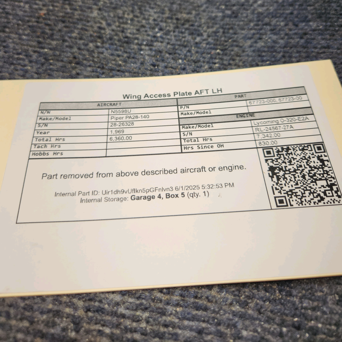 Used aircraft parts for sale, 67723-000 Piper PA28-140 Wing Access Plate AFT - LH