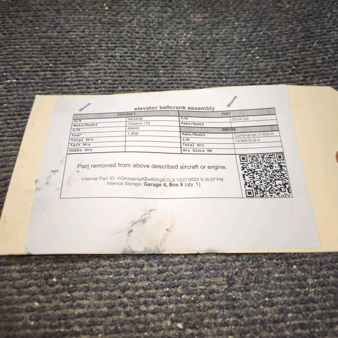 Used aircraft parts for sale, 0534124 Cessna 172 Elevator bellcrank assembly