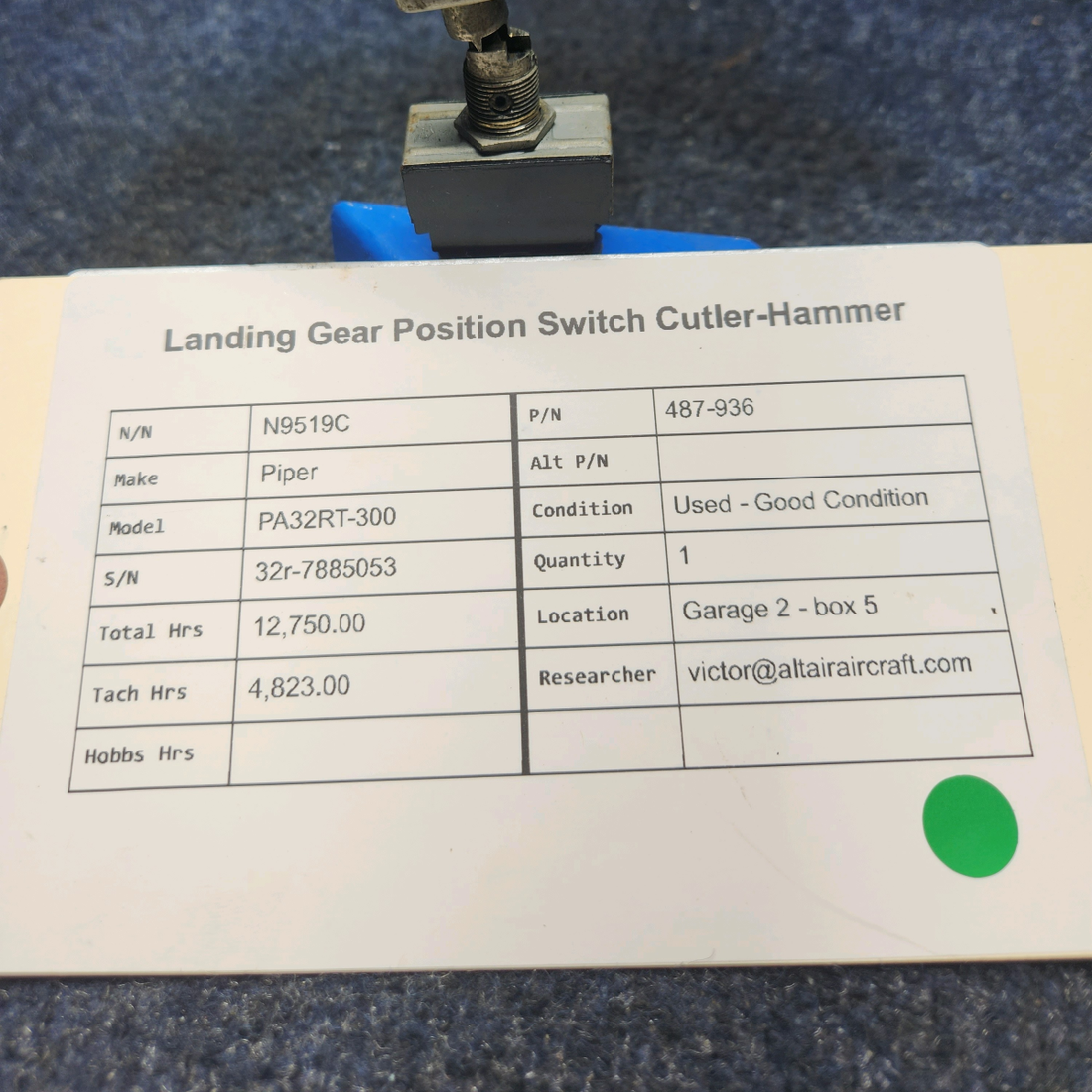 Used aircraft parts for sale, 487-936 Piper PA32RT-300 LANDING GEAR POSITION SWITCH  CUTLER-HAMMER