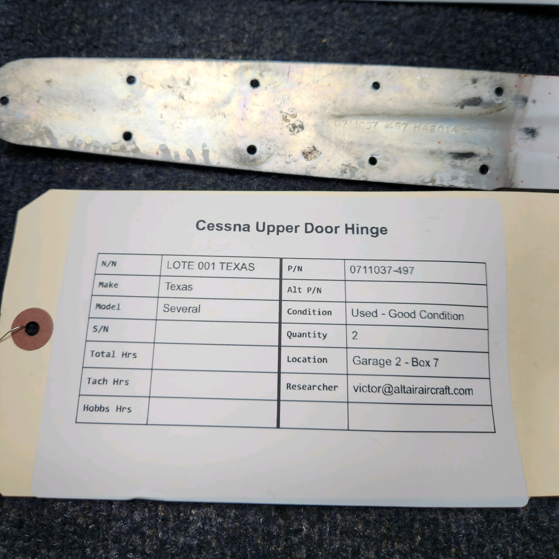 Used aircraft parts for sale, 0711037-497 Cessna Texas Several CESSNA UPPER DOOR HINGE PRICE PER EACH.