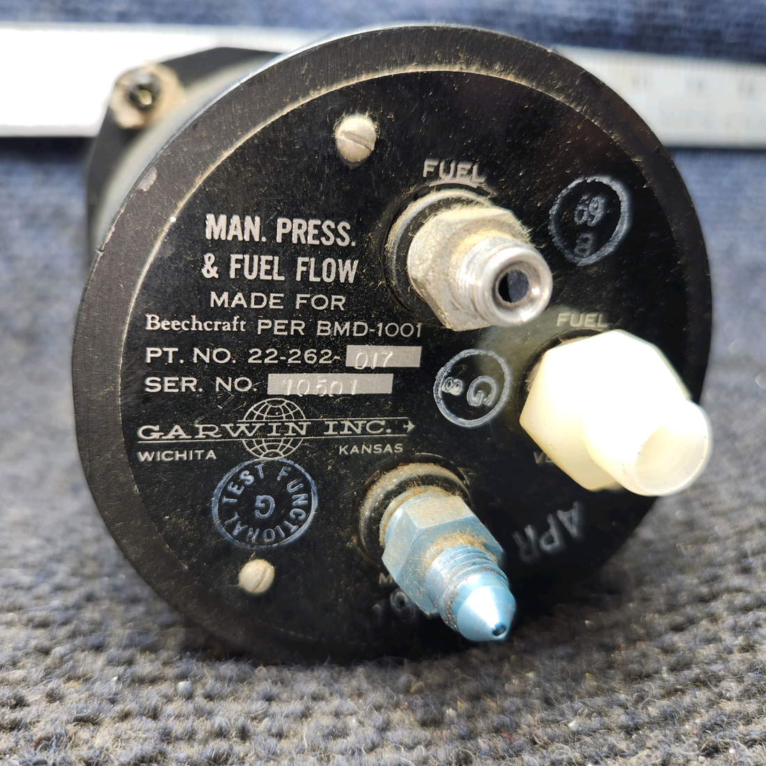 Used aircraft parts for sale, 22-262-017 Garwin Beechcraft 35-33 Manifold Pressure Gauge and Fuel Flow Indicator
