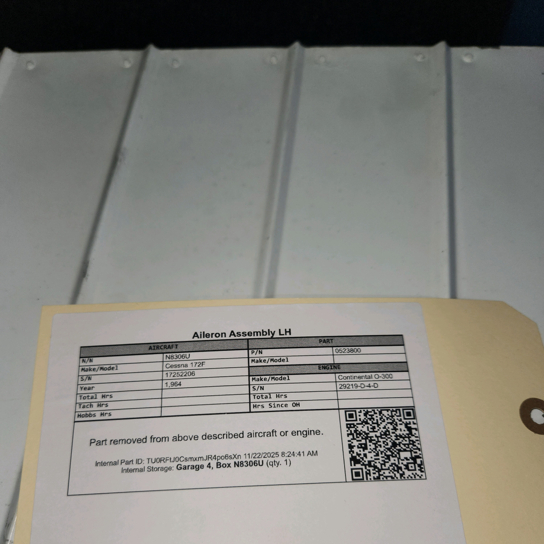 Used aircraft parts for sale, 0523800 Cessna 172F Aileron Assembly - LH