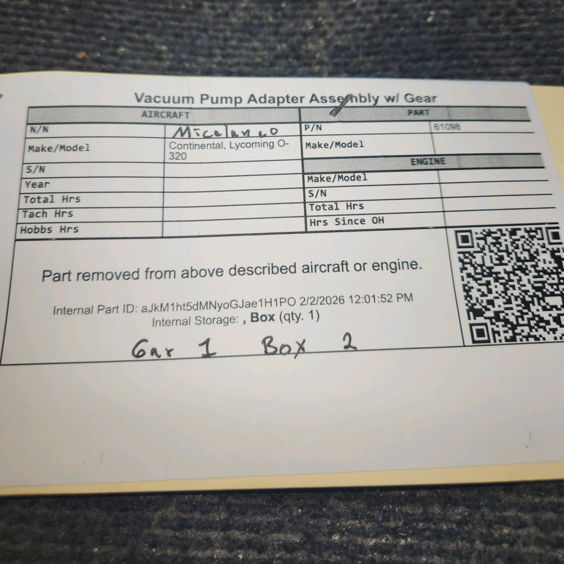 Used aircraft parts for sale, 61098 Continental, Lycoming O-320 Vacuum Pump Adapter Assembly w/ Gear