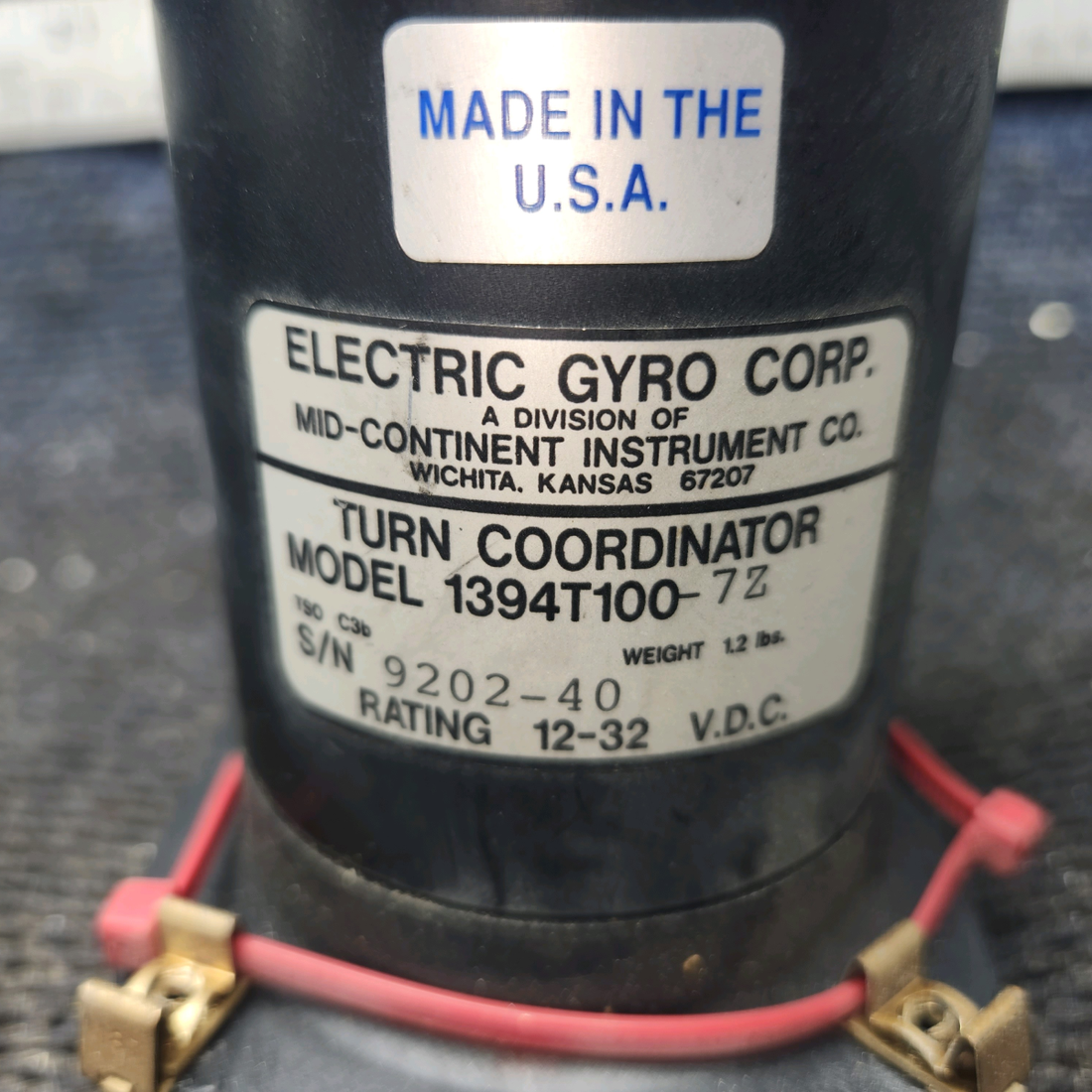 Used aircraft parts for sale, 1394T100-7Z Mid-Continent Piper PA-28-140 Turn Coordinator Indicator (12-32V)