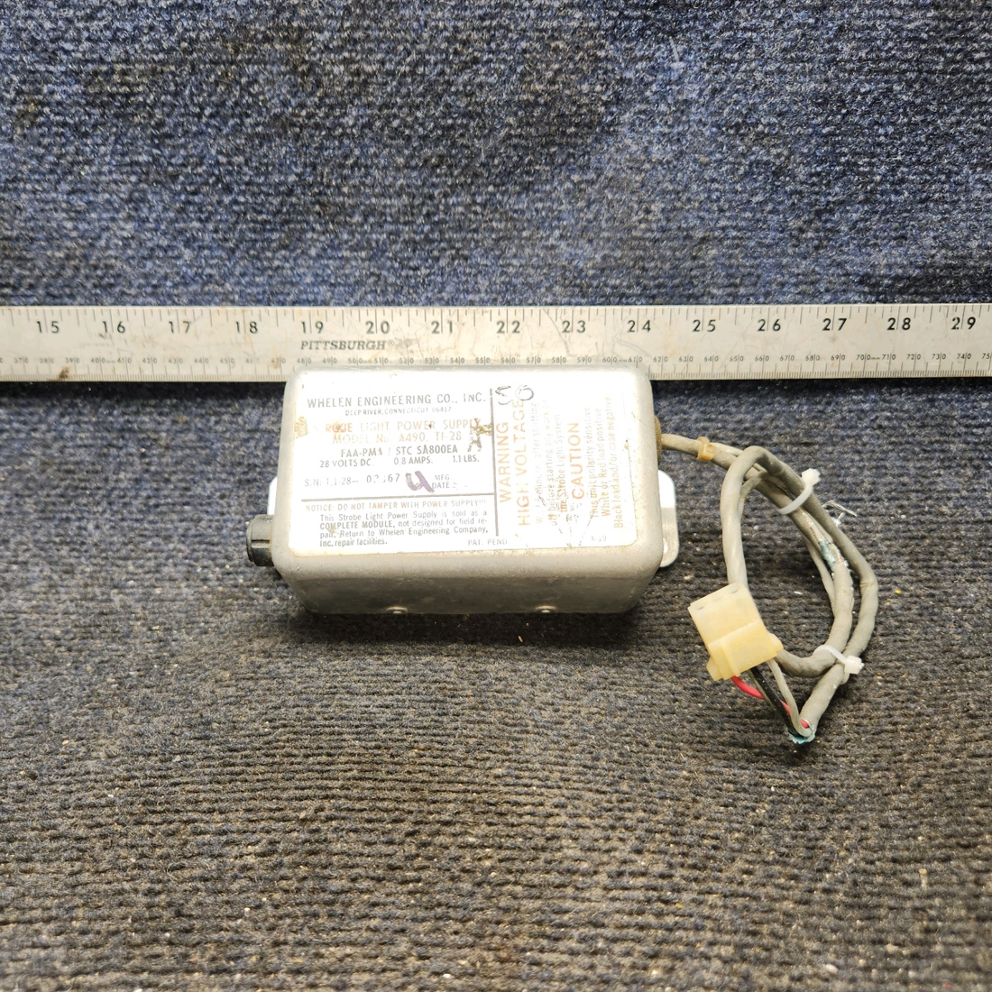 Used aircraft parts for sale, A490,T1-28 Whelen Strobe Light Power Supply (28V)
