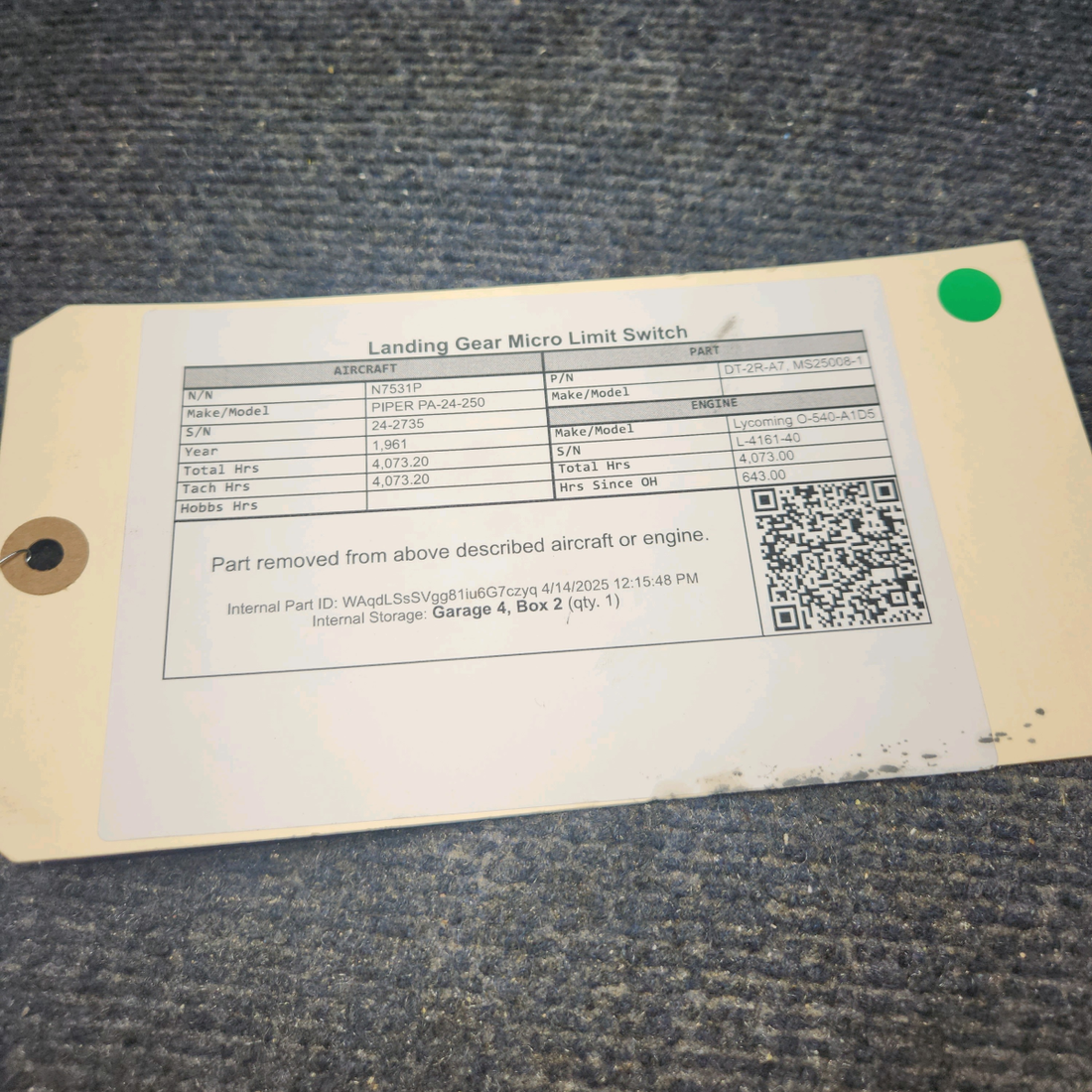 Used aircraft parts for sale, DT-2R-A7 PIPER PA-24-250 Landing Gear Micro Limit Switch