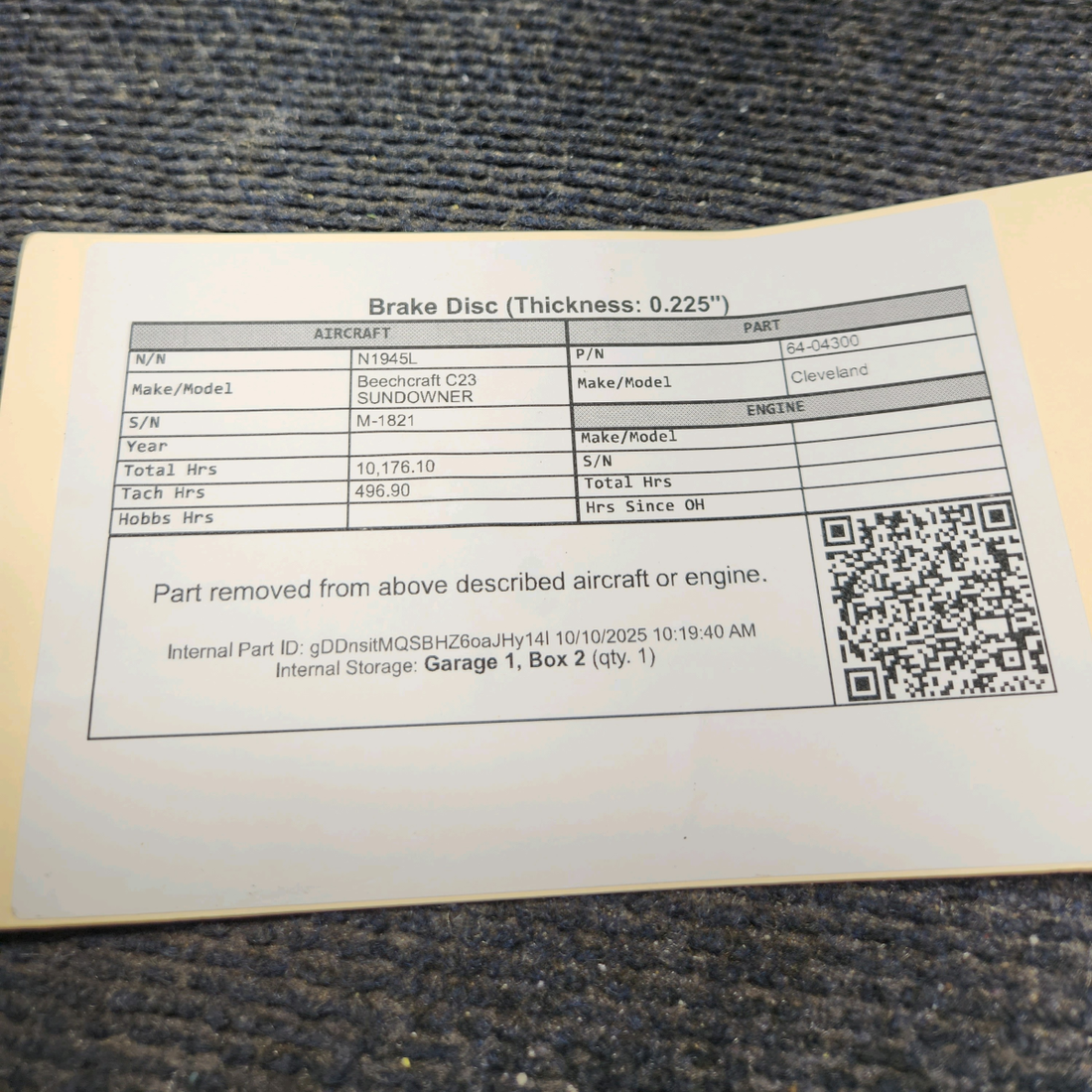 Used aircraft parts for sale, 64-04300 Cleveland Beechcraft C23 SUNDOWNER Brake Disc (Thickness: 0.225")