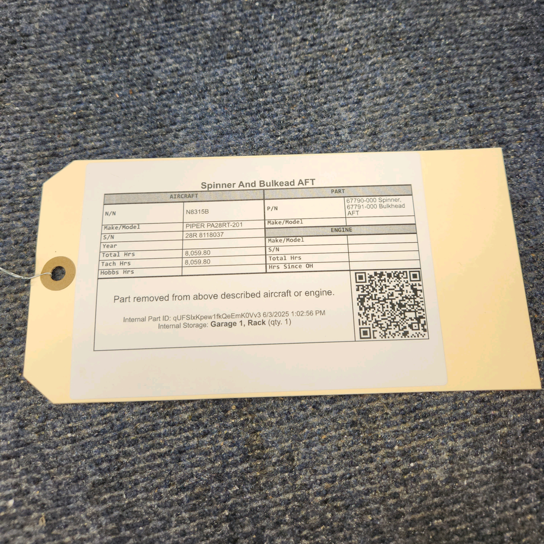 Used aircraft parts for sale, 67790-000, 67791-000 PIPER PA28RT-201 Propeller Spinner And Bulkhead AFT