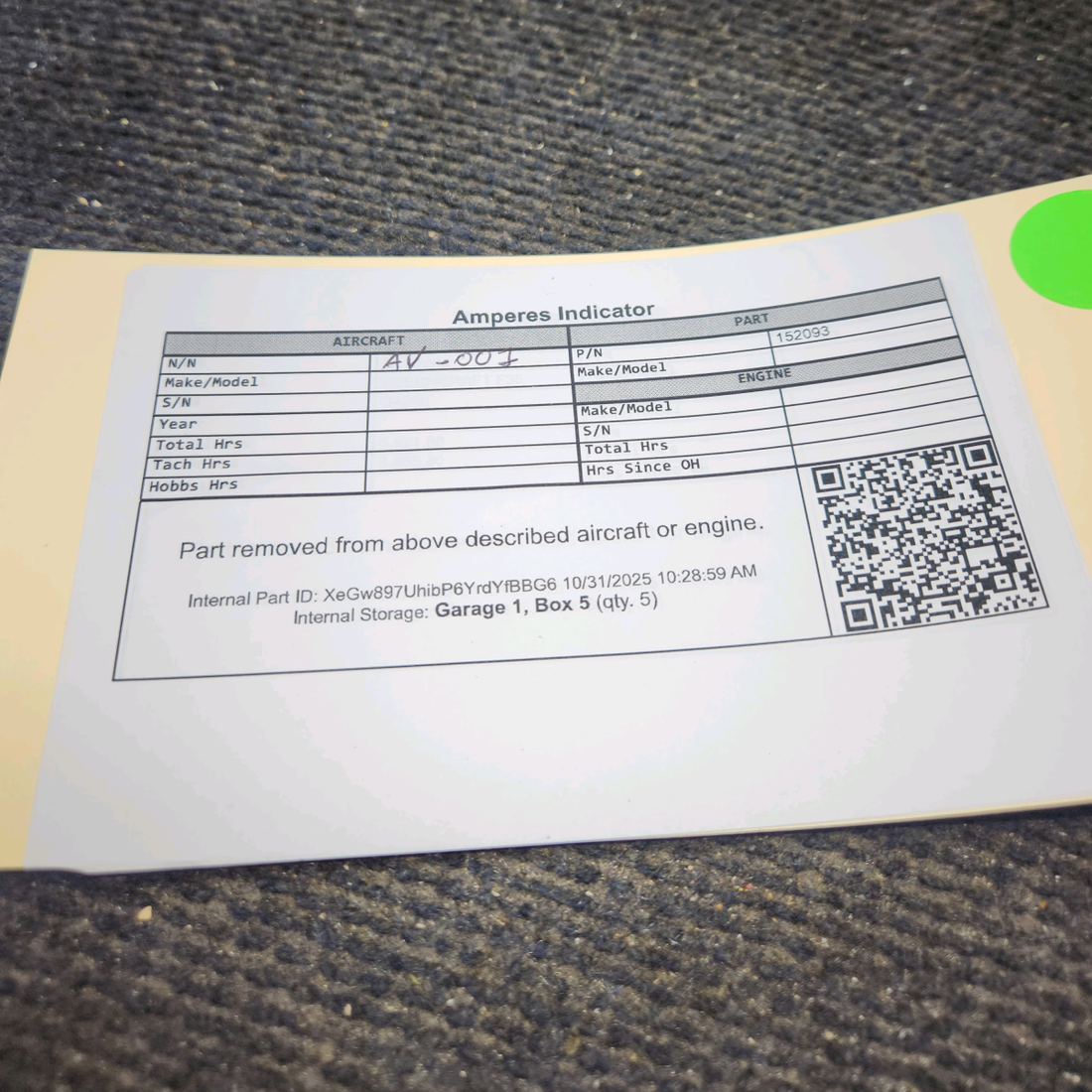 Used aircraft parts for sale, 152093 Beechcraft S35, F35 Amperes Indicator