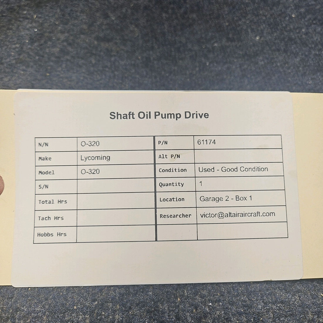 Used aircraft parts for sale, 61174 Lycoming O-320 SHAFT OIL PUMP DRIVE