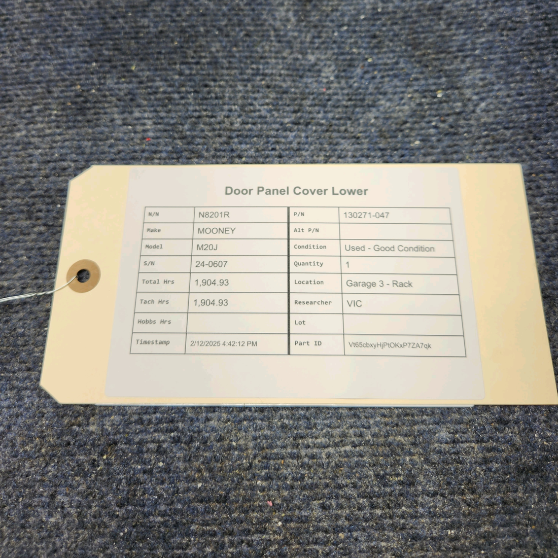 Used aircraft parts for sale, 130271-047 Mooney M20J DOOR PANEL COVER LOWER