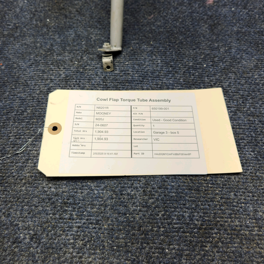 Used aircraft parts for sale, 650199-001 MOONEY M20J COWL FLAP TORQUE TUBE ASSEMBLY