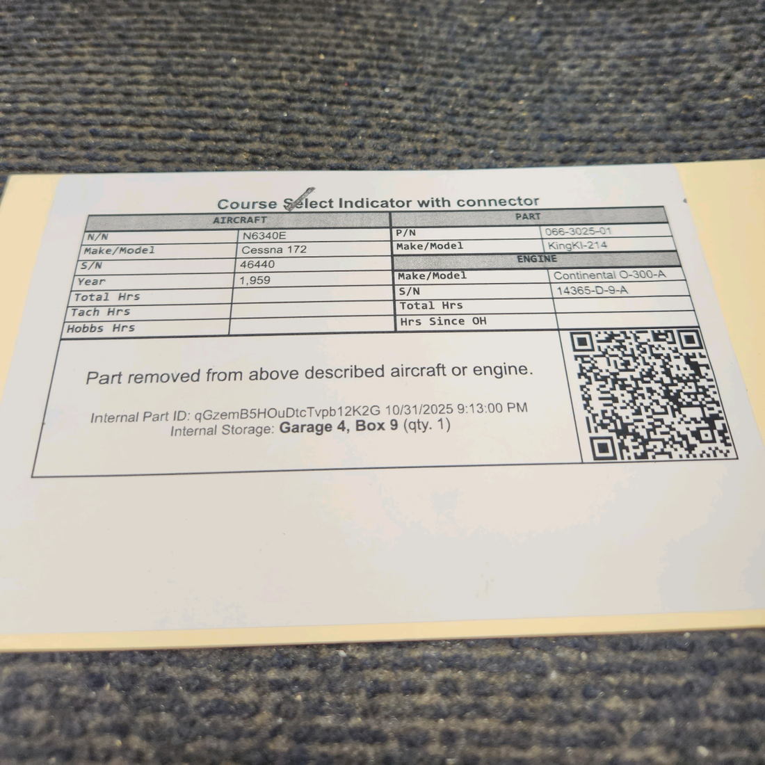 Used aircraft parts for sale, 066-3025-01 King KI-214 Cessna 172 Course Select Indicator with  connector