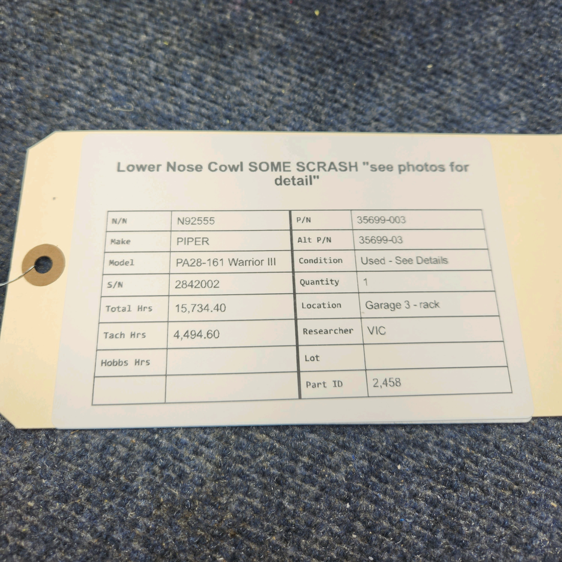 Used aircraft parts for sale, 35699-003 PIPER PA28-161 Warrior III LOWER NOSE COWL SOME SCRASH SEE PHOTOS FOR DETAIL