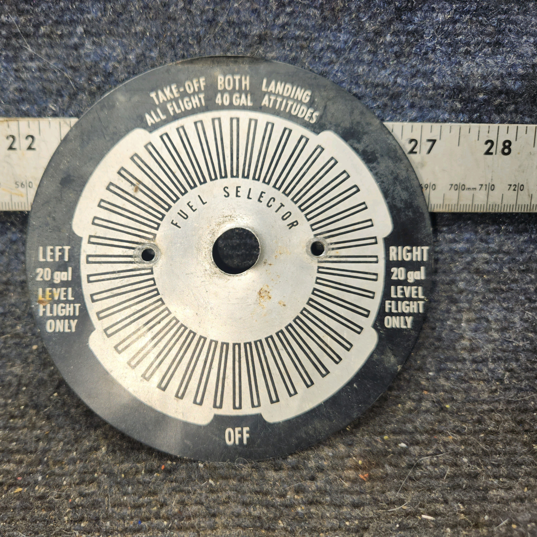 Used aircraft parts for sale, 0705048-29 cessna 172N Fuel Selector Placard