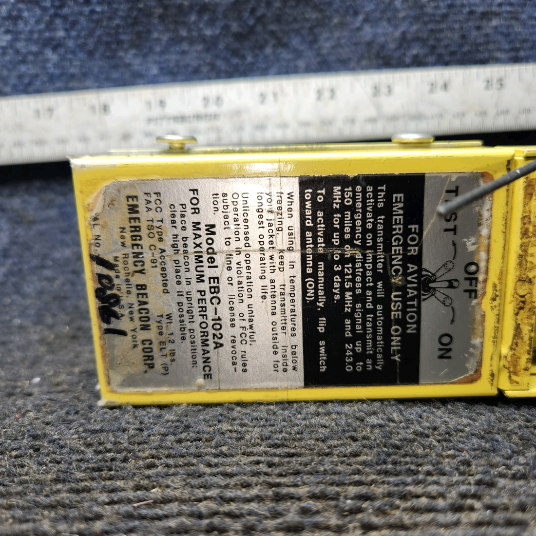 Used aircraft parts for sale, EBC-102A Emergency Beacon Corp Beechcraft 35-33 Emergency Locator Beacon
