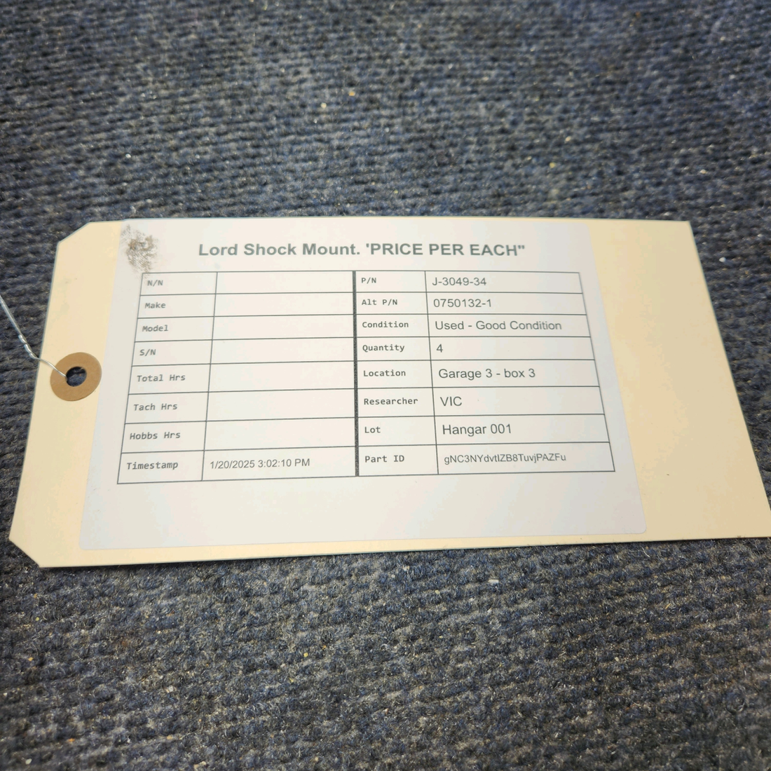 Used aircraft parts for sale, J-3049-34 Lord LORD SHOCK MOUNT. 'PRICE PER EACH"