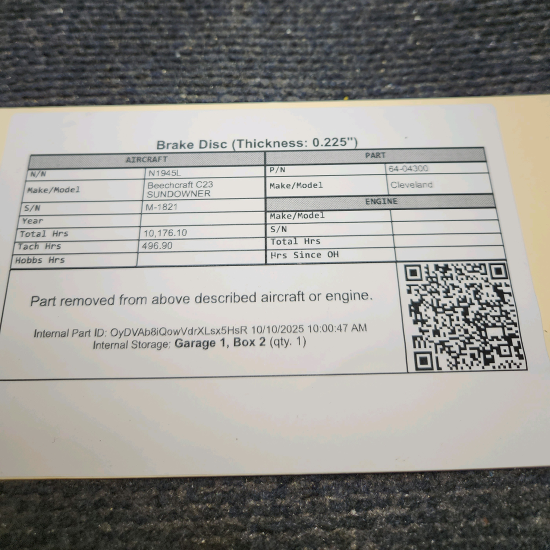 Used aircraft parts for sale, 64-04300 Cleveland Beechcraft C23 SUNDOWNER Brake Disc (Thickness: 0.225")