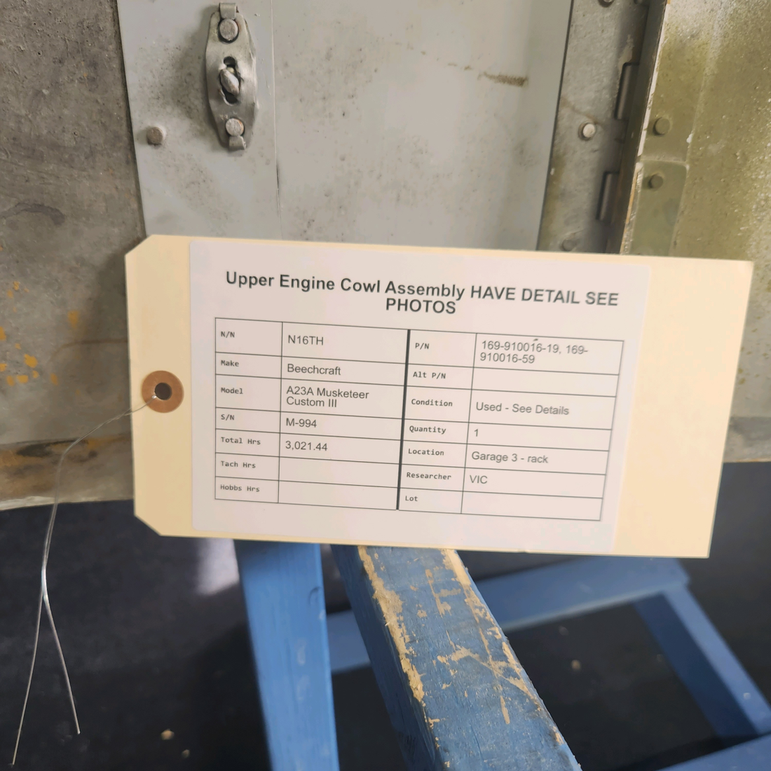 Used aircraft parts for sale, 169-910016-19, 169-910016-59 Beechcraft A23A Musketeer Custom III UPPER ENGINE COWL ASSEMBLY HAVE DETAIL SEE PHOTOS