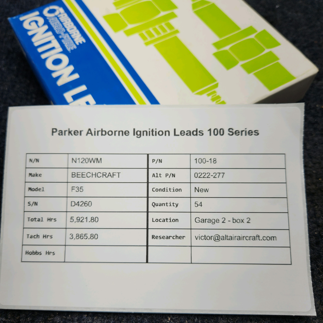 Used aircraft parts for sale, 100-18 BEECHCRAFT F35 PARKER AIRBORNE IGNITION LEADS 100 SERIES