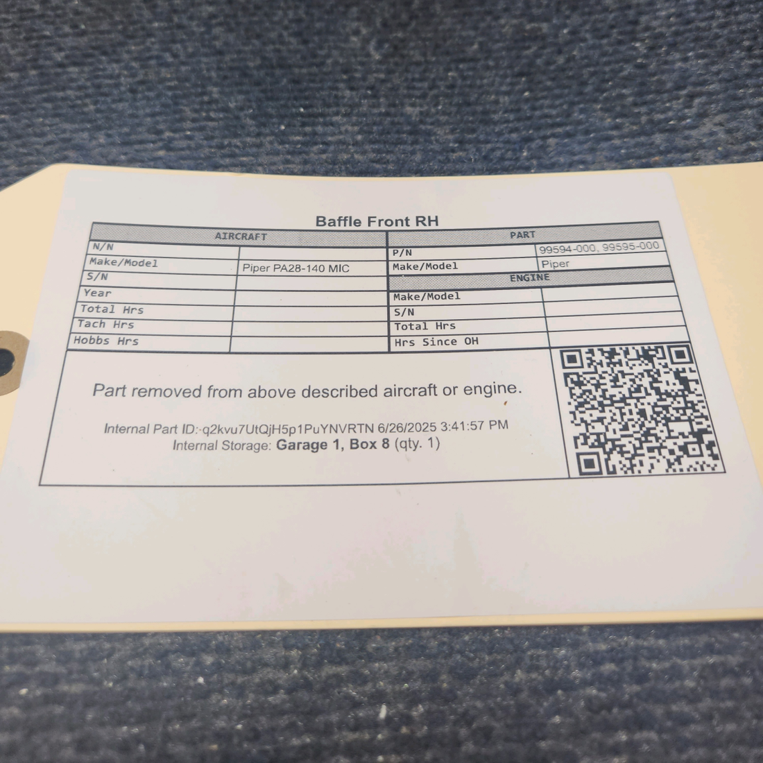 Used aircraft parts for sale, 99594-000 Piper PA28-140 MIC Front Baffle - RH