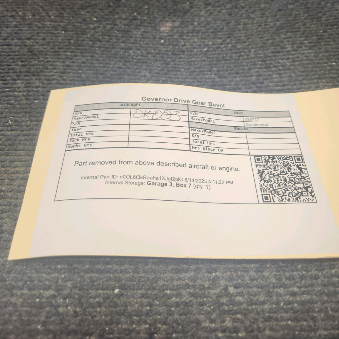 Used aircraft parts for sale, 629747 Continental Bevel Governor Drive Gear