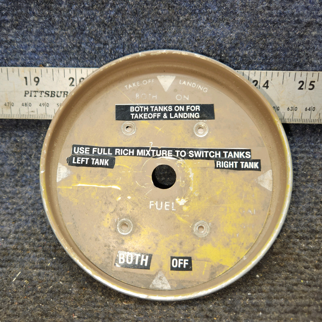 Used aircraft parts for sale, 0511198 Cessna 182G Fuel Selector Cup and Placard