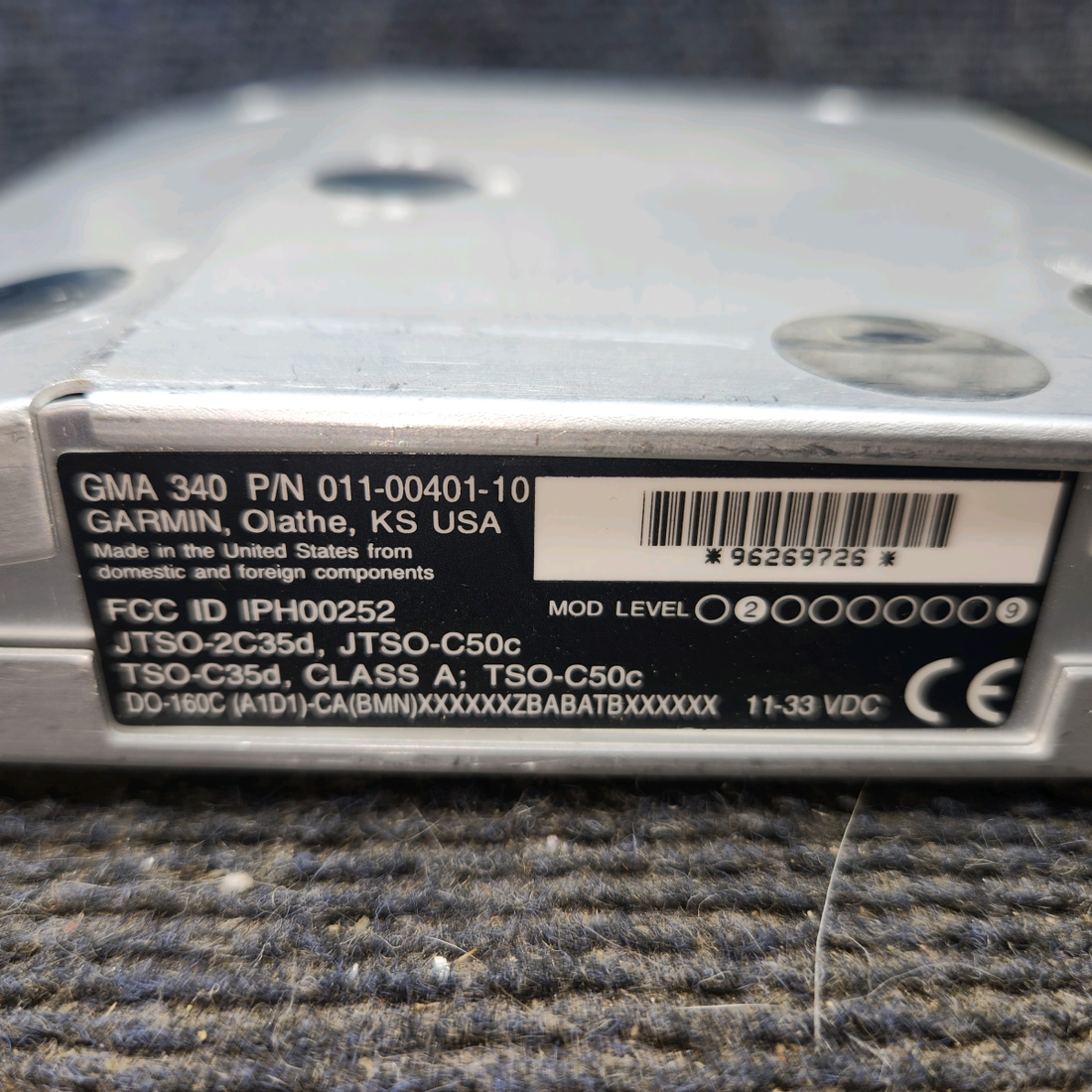 Used aircraft parts for sale, 011-00401-10 Garmin GMA-340 cessna 172k Audio Panel with Tray and Connectors