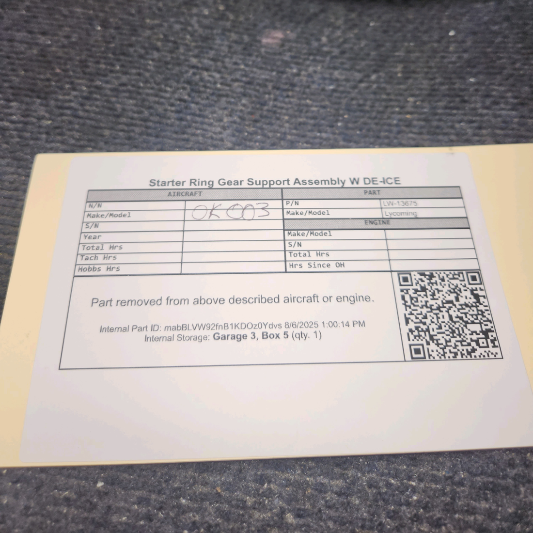 Used aircraft parts for sale, LW-13675 Lycoming Starter Ring Gear Support Assembly W DE-ICE