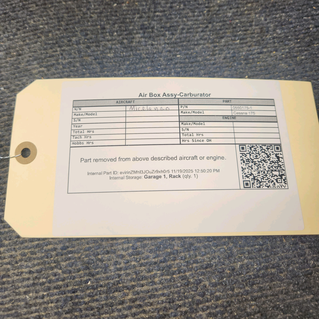 Used aircraft parts for sale, 0550175-1 Cessna 175 Air Box Assy-Carburetor "Repair"