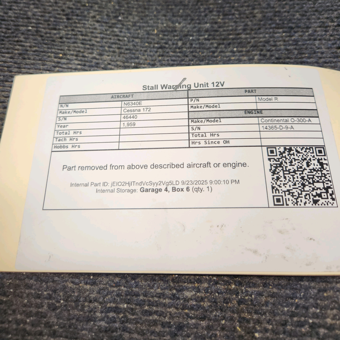 Used aircraft parts for sale, Model R Cessna 172 Stall Warning Unit 12V