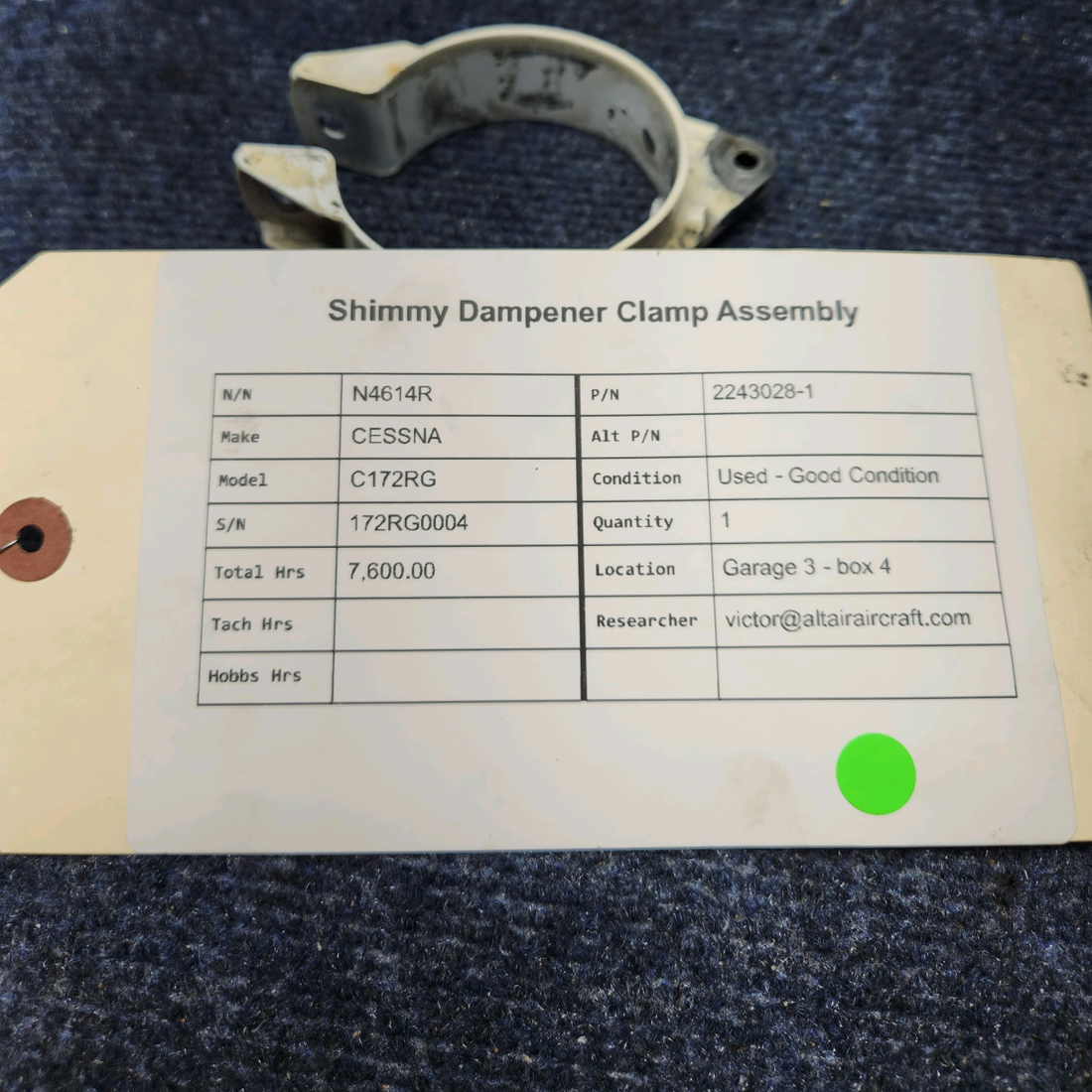 Used aircraft parts for sale, 2243028-1 CESSNA C172RG SHIMMY DAMPENER CLAMP ASSEMBLY