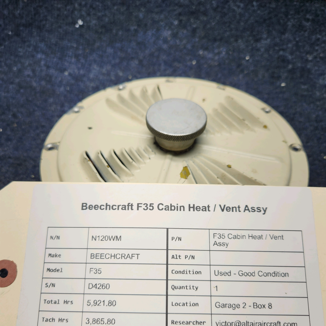 Used aircraft parts for sale, F35 Cabin Heat / Vent Assy BEECHCRAFT F35 BEECHCRAFT F35 CABIN HEAT / VENT ASSY